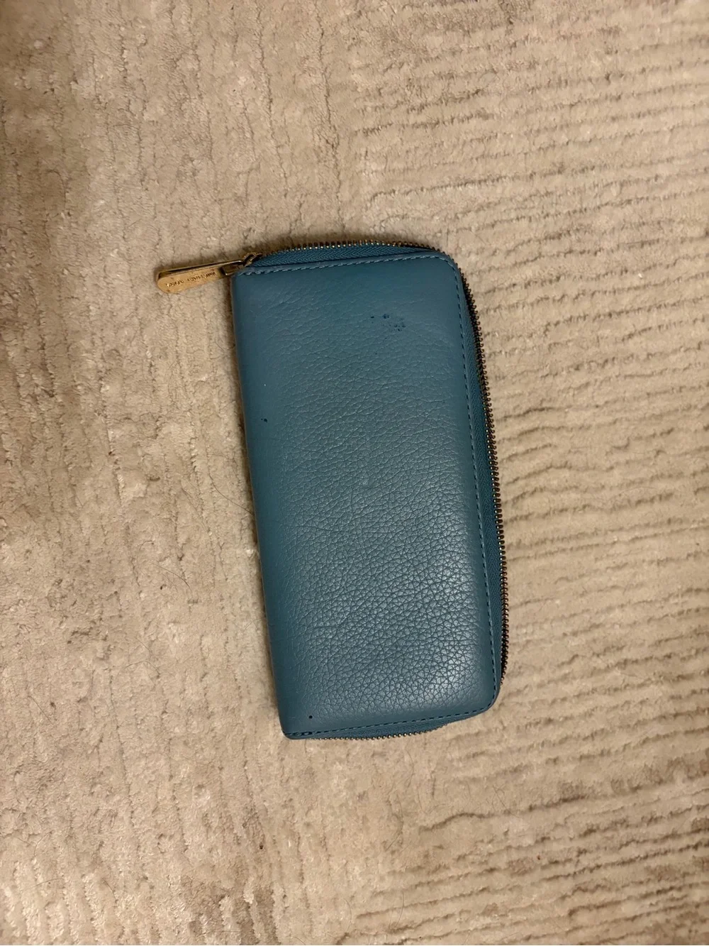 Michael Kors light blue Pebbled Leather Zip Wallet with Gold Plate